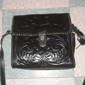 Patricia Nash Black Leather Messenger Bag/ Purse